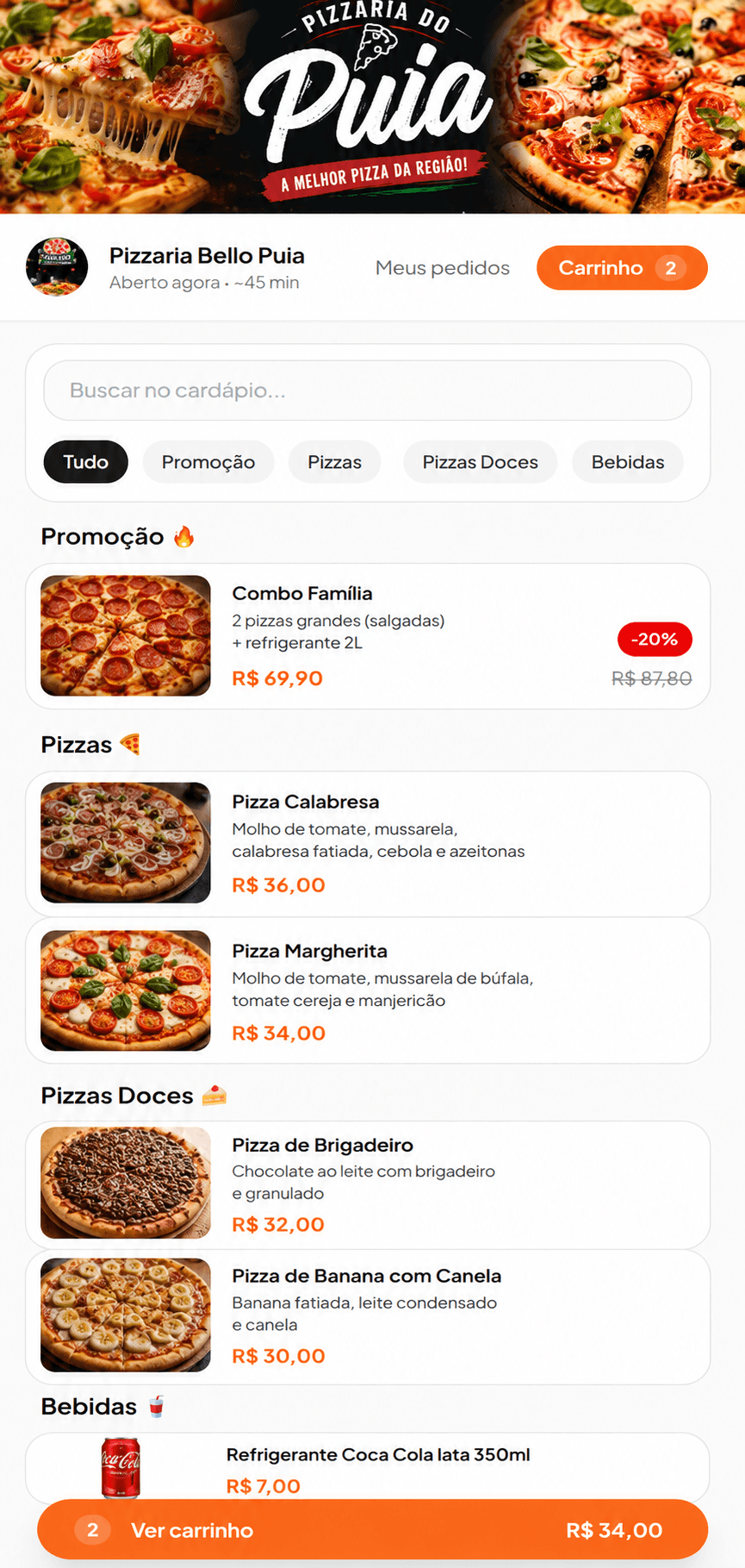 Loja online do restaurante dentro do Gustoo
